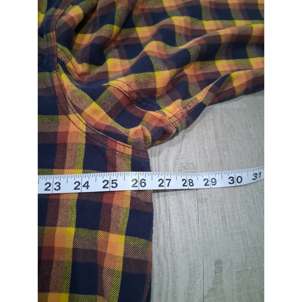 Duluth Trading Co Mens XL Tall Plaid Flannel‎ Shirt Orange Blue Button Down
